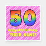 [ Thumbnail: 50th Birthday: Pink Stripes & Hearts, Rainbow # 50 Napkins ]