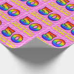 [ Thumbnail: 50th Birthday: Pink Stripes & Hearts, Rainbow # 50 Wrapping Paper ]