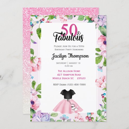 50th Birthday Poodle Skirt_Fabulous 50s Glitter Invitation