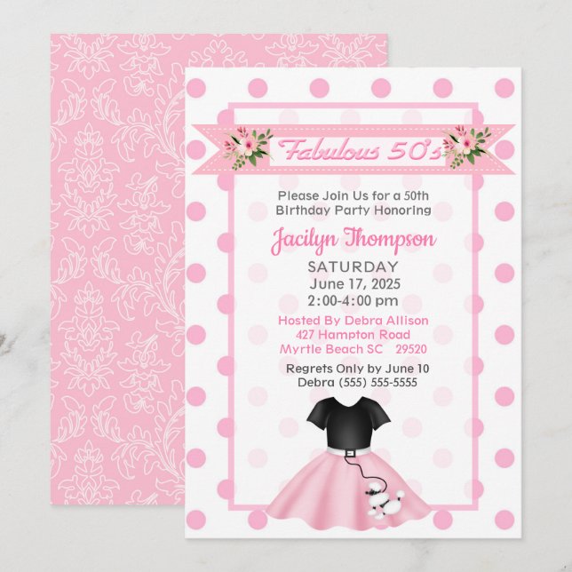 50th Birthday Poodle Skirt-Fabulous 50s Invitation (Front/Back)