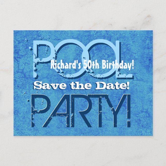 50th Birthday Pool Party Save the Date V050 Announcement Postcard (Front)