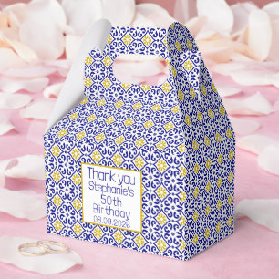 50th Birthday Portuguese Tiles Blue Mediterranean Favor Boxes