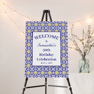 50th Birthday Portuguese tiles Blue Mediterranean Foam Board