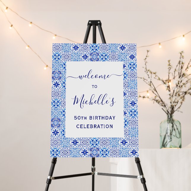 50th Birthday Portuguese Tiles Welcome Foam Board (In Situ (Stand))