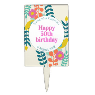 50th birthday pretty colorful floral modern cake topper