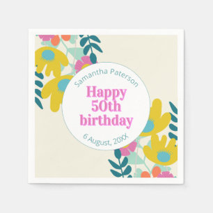 50th birthday pretty colorful floral modern napkins