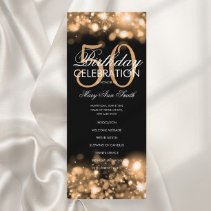 50th Birthday Program Glam Lights Gold w/ Menu
