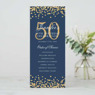50th Birthday Program Gold Confetti Navy Blue