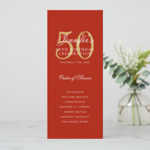 50th Birthday Program Gold Red Thank You