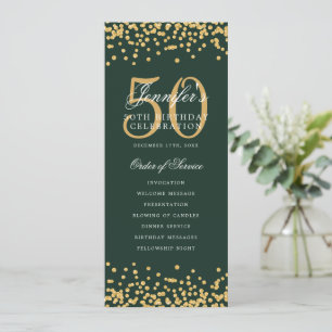 50th Birthday Program Menu Thank U Gold Green