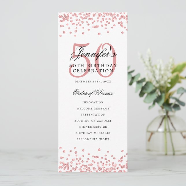 50th Birthday Program Rose Gold Menu  (Standing Front)