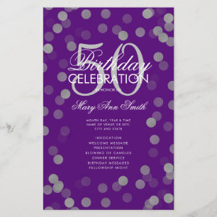 50th Birthday Program Silver Confetti Menu Purple  Flyer