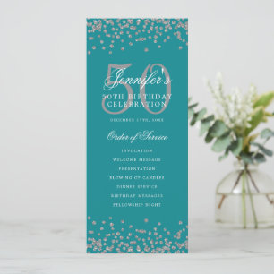 50th Birthday Program Silver Turquoise Confetti