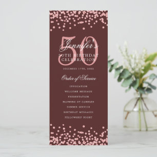 50th Birthday Program Thank U Rose Gold Burgundy