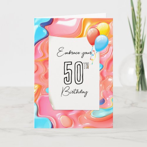 50th Birthday Psychedelic 3D Abstract Card
