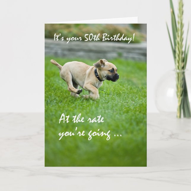 50th Birthday Puppy Running Card (Front)