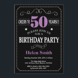 50th Birthday Purple and Black Chalkboard Invitation<br><div class="desc">50th Birthday Invitation Purple and Black Typography. Chalkboard. Black and White Background. Adult Birthday. Male Men or Women Birthday. Kids Boy or Girl Lady Teen Teenage Bday Invite. 13th 15th 16th 18th 20th 21st 30th 40th 50th 60th 70th 80th 90th 100th. Any Age. For further customization, please click the "Customize...</div>