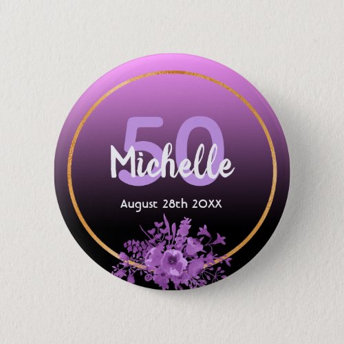 50th birthday purple and black gradient with gold button