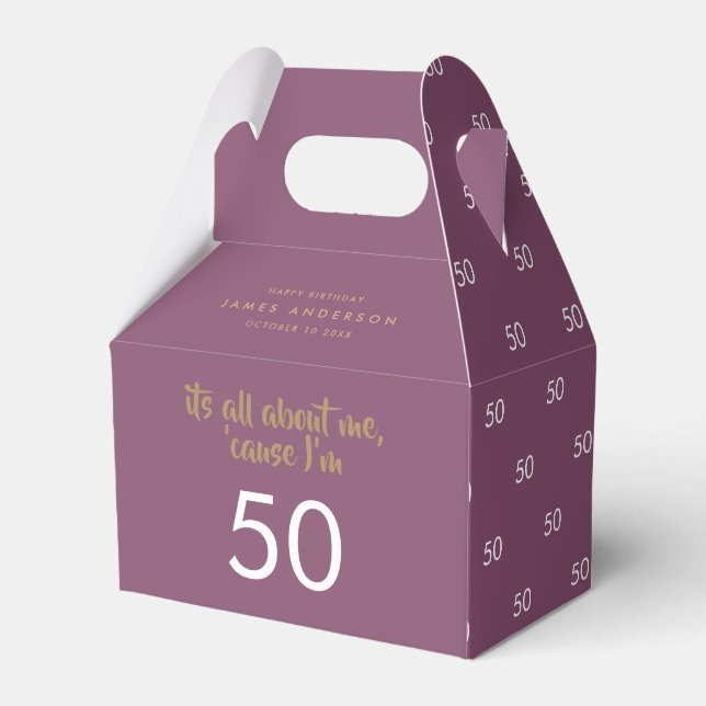50th Birthday purple and gold simple elegant  Favor Boxes (Front Side)