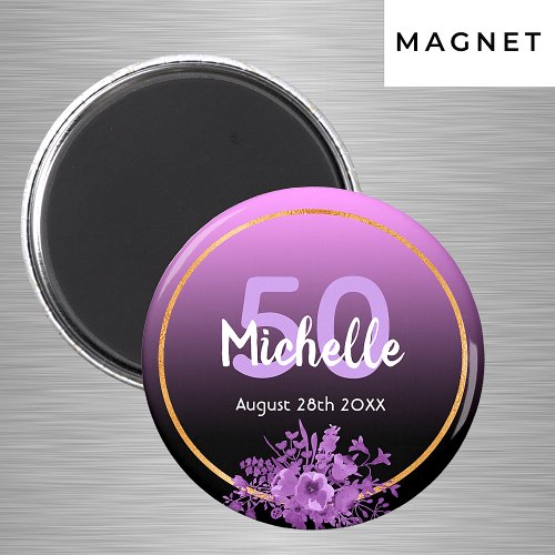 50th birthday purple black gold save the date magnet