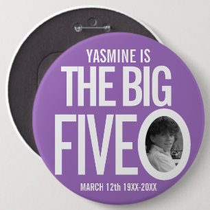 50th Birthday purple custom the big five o photo Button
