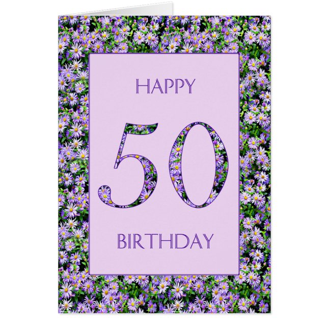 50th Birthday Purple Daisies Cards (Front)