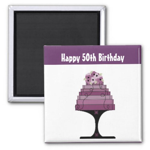 50th Birthday _ Purple Designer Cake Magnet