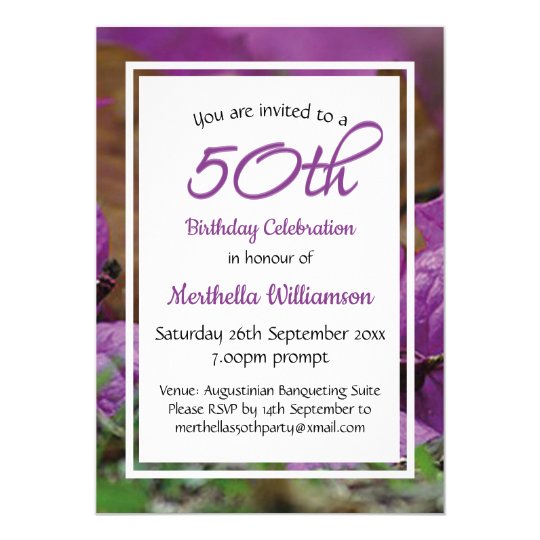 50th Birthday Purple Floral Personalized Invitation | Zazzle.com