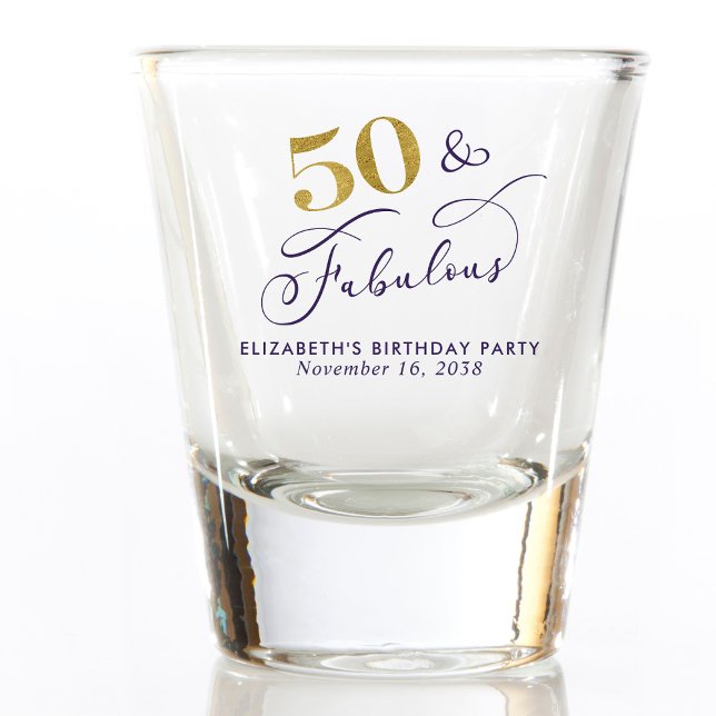 50th Birthday Purple Gold Party Favor Shot Glass (Creator Uploaded)