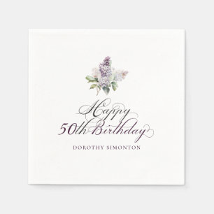 50th Birthday Purple Lilac Spring Flower Cocktail Napkins