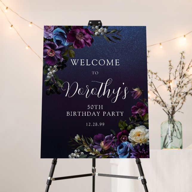 50th Birthday Purple Moody Flower Custom Welcome  Foam Board (In Situ (Stand))