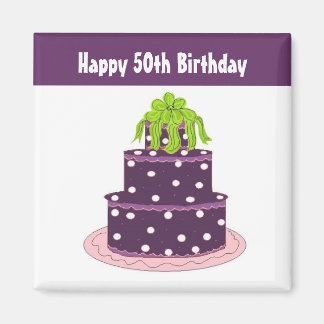 50th Birthday - Purple Polka Dot Cake Magnet
