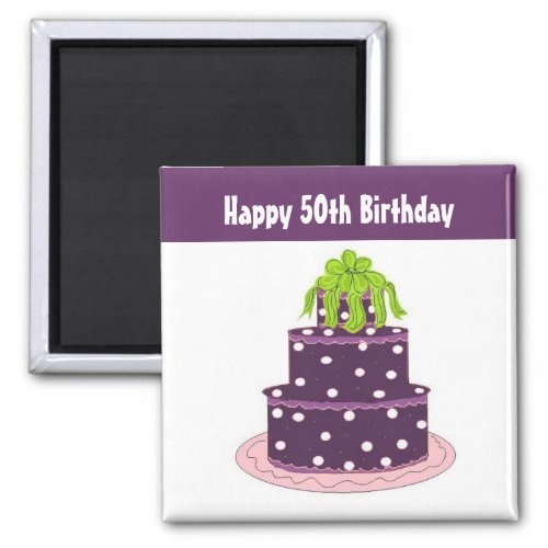 50th Birthday _ Purple Polka Dot Cake Magnet