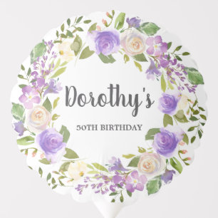 50th Birthday Purple Rose Floral Rustic Wreath Balloon