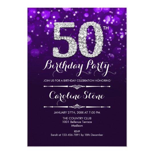 50th Birthday - Purple Silver Invitation | Zazzle.com