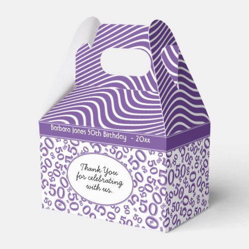50th Birthday PurpleWhite Number Pattern 50 Favor Boxes