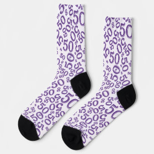 50th Birthday Purple/White Random Number Pattern  Socks