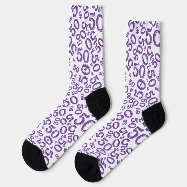 50th Birthday Purple/White Random Number Pattern  Socks (Left)