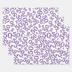 50th Birthday Purple & White Random Number Pattern Wrapping Paper Sheets