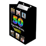 [ Thumbnail: 50th Birthday: Rainbow “50“, Custom Photos & Name Gift Bag ]