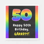 [ Thumbnail: 50th Birthday: Rainbow Spectrum # 50, Custom Name Napkins ]