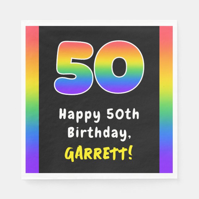 50th Birthday: Rainbow Spectrum # 50, Custom Name Napkins (Front)