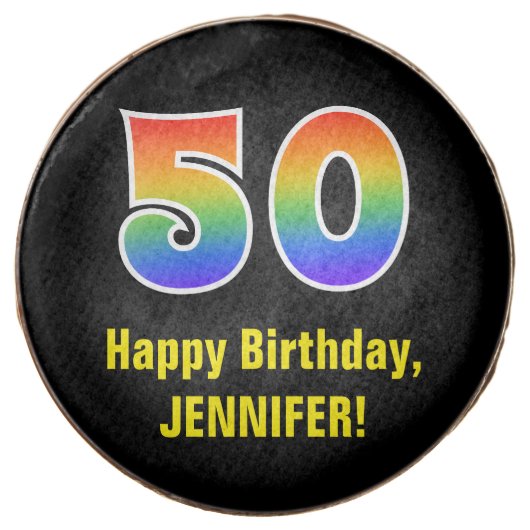 50th Birthday - Rainbow Spectrum Pattern Number 50 Chocolate Covered Oreo (Front)