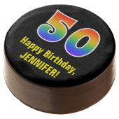 50th Birthday - Rainbow Spectrum Pattern Number 50 Chocolate Covered Oreo (Angled)