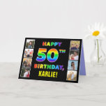 [ Thumbnail: 50th Birthday: Rainbow Text, Custom Photos & Name Card ]