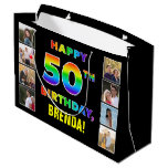 [ Thumbnail: 50th Birthday: Rainbow Text, Custom Photos & Name Gift Bag ]