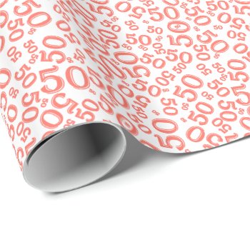 50th Birthday Random Number Pattern Coral/white Wrapping Paper by NancyTrippPhotoGifts at Zazzle
