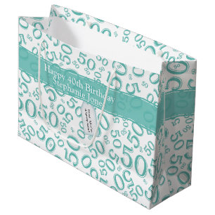 50th Birthday Random Number Pattern Teal/White Large Gift Bag