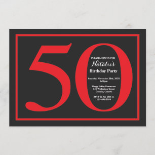 50th Birthday Red and Black Chalkboard Invitation
