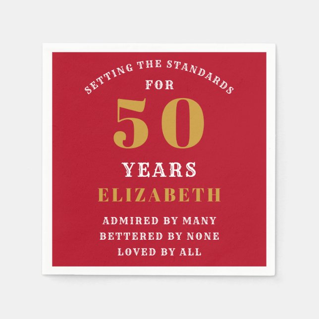 50th Birthday Red And Gold Add Your Name Napkins (Front)